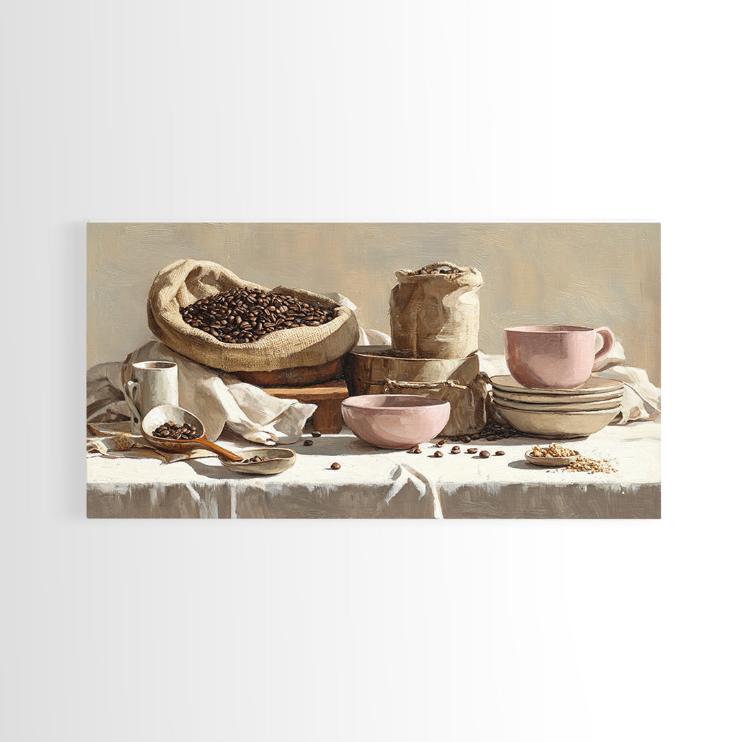 Coffee Beans and Burlap Sack Still Life Canvas Print, Coffee Shop Art, Canvas Wall Art, Cafe Decor, Cafe, Bedroom Wall Art, CSA-2x1-70
