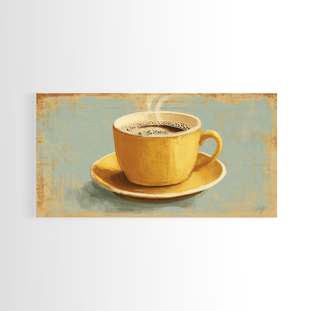 Retro Cafe Poster Coffee Cup Graphic Framed Canvas Print, Coffee Shop Art, Room Decor, Cafe Decor, Cafe, Canvas Wall Art, CSA-2x1-75
