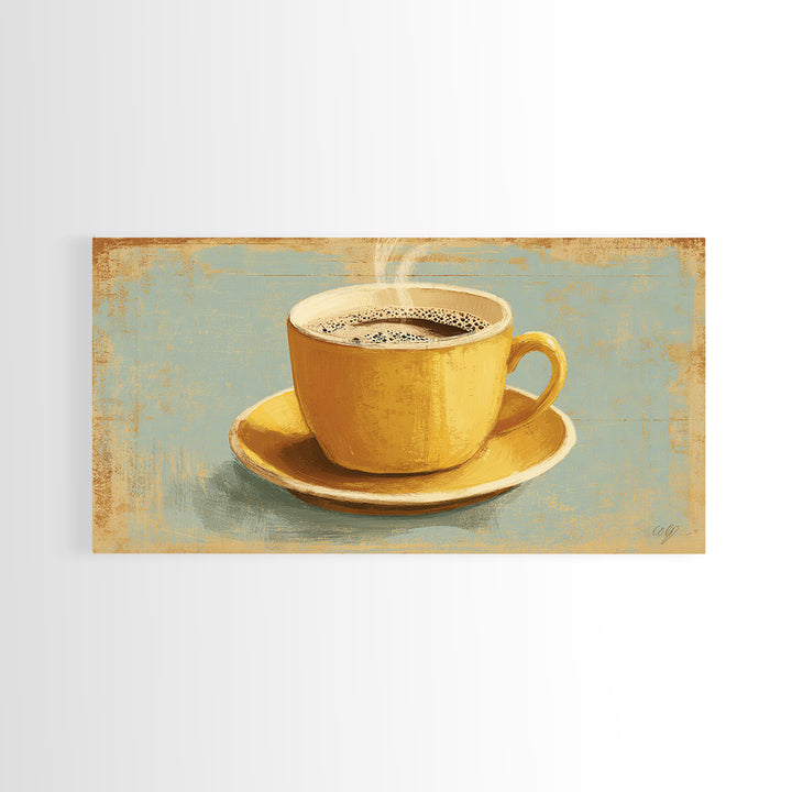 Retro Cafe Poster Coffee Cup Graphic Framed Canvas Print, Coffee Shop Art, Room Decor, Cafe Decor, Cafe, Canvas Wall Art, CSA-2x1-75