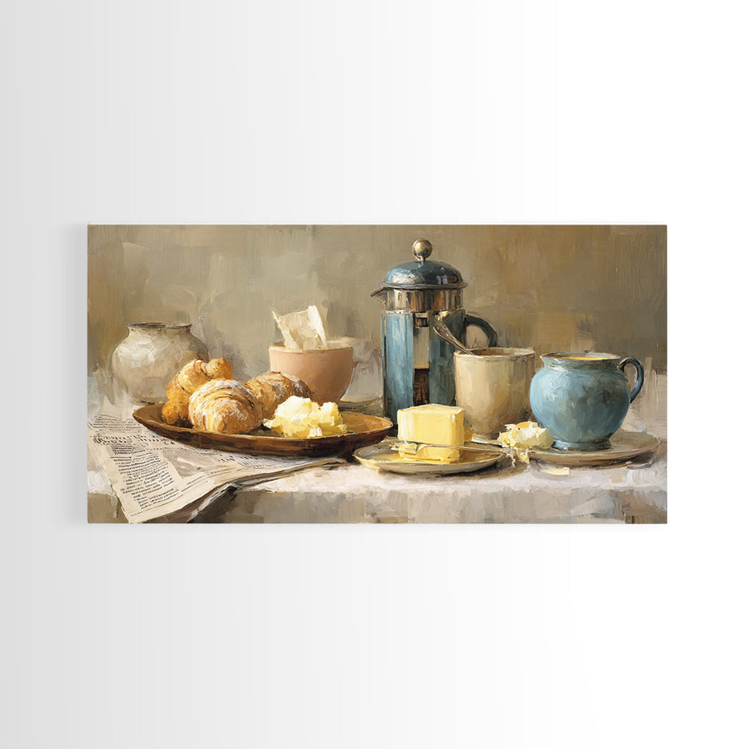 French Press and Morning Newspaper Without Readable Canvas Print, Coffee Shop Art, Art Print, Cafe Decor, Fine Art, Cafe, CSA-2x1-78