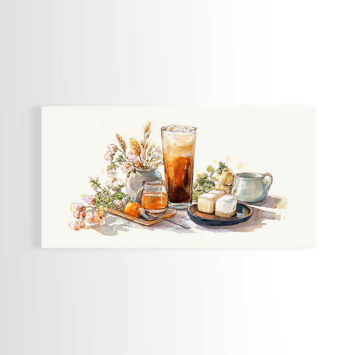 Iced Coffee Glass Framed Canvas Print, Coffee Shop Art, Food Art, Cafe Decor, Fine Art, Cafe, Minimalist Decor, CSA-2x1-79