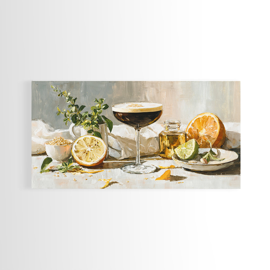 Espresso Martini Coffee Cocktail Still Life Framed Canvas Print, Coffee Shop Art, Dark Academia Decor, Cafe Decor, Cafe, CSA-2x1-85