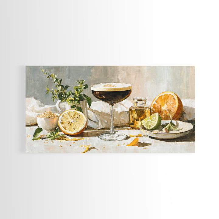 Espresso Martini Coffee Cocktail Still Life Framed Canvas Print, Coffee Shop Art, Dark Academia Decor, Cafe Decor, Cafe, CSA-2x1-85