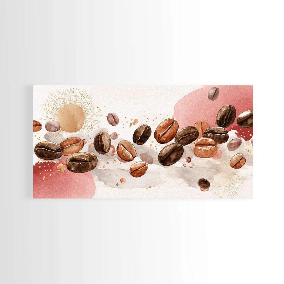Roasted Beans Falling Through Dark Space Framed Canvas Print, Coffee Shop Art, Kitchen Art, Cafe Decor, Fine Art, Cafe, CSA-2x1-88