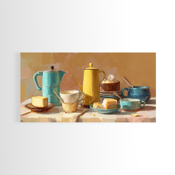 Mid Century Coffee Pot Framed Canvas Print, Coffee Shop Art, Digital Wall Art, Cafe Decor, Oil Painting, Cafe, Bedroom Wall Art, CSA-2x1-90