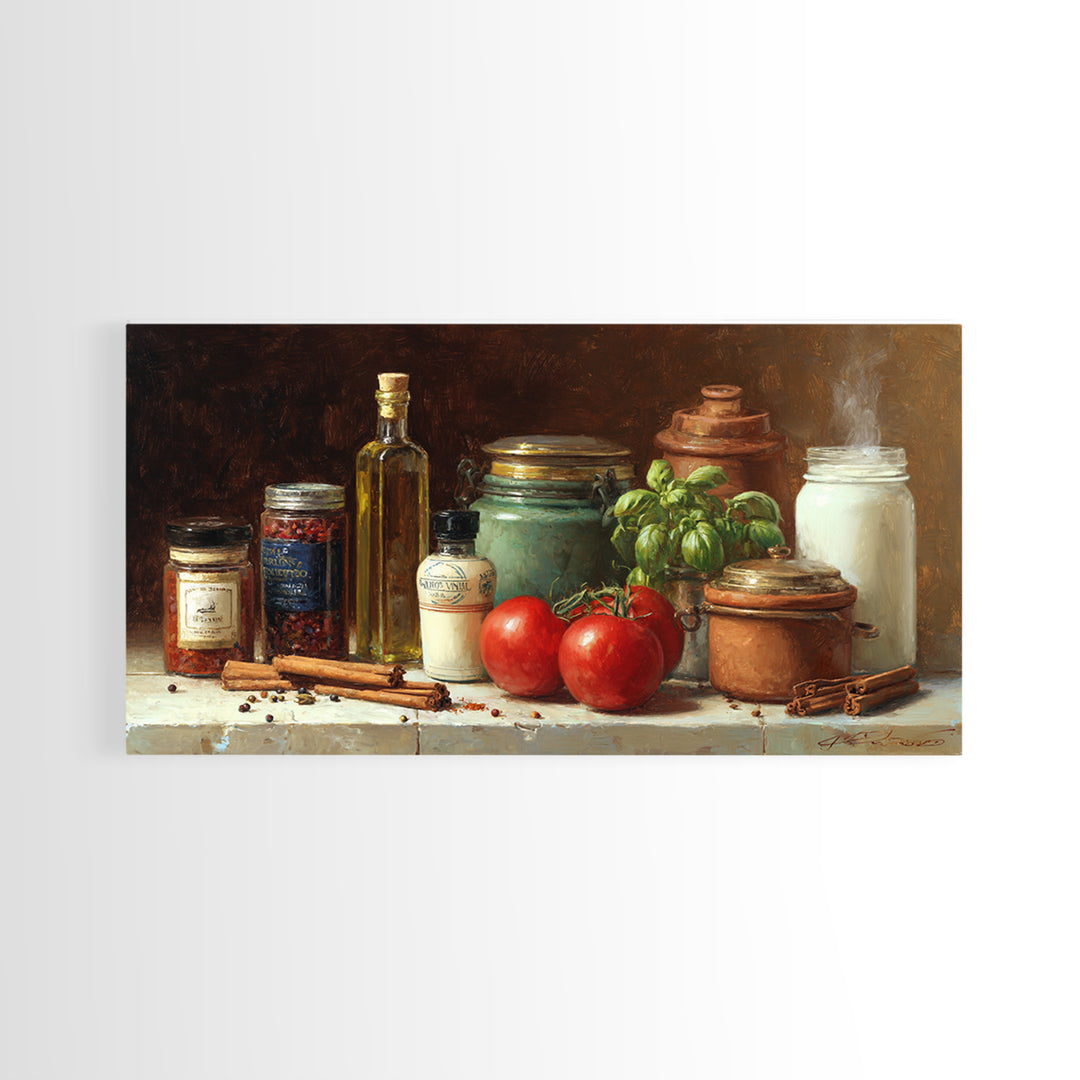 Cinnamon Sticks and Cappuccino Foam Still Life Framed Canvas Print, Coffee Shop Art, Kitchen Gift, Cafe Decor, Oil Painting, CSA-2x1-92