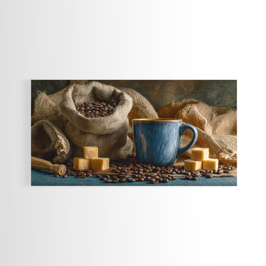 Coffee Beans and Burlap Sack Still Life Canvas Print, Coffee Shop Art, Canvas Wall Art, Cafe Decor, Cafe, Bedroom Wall Art, CSA-2x1-94