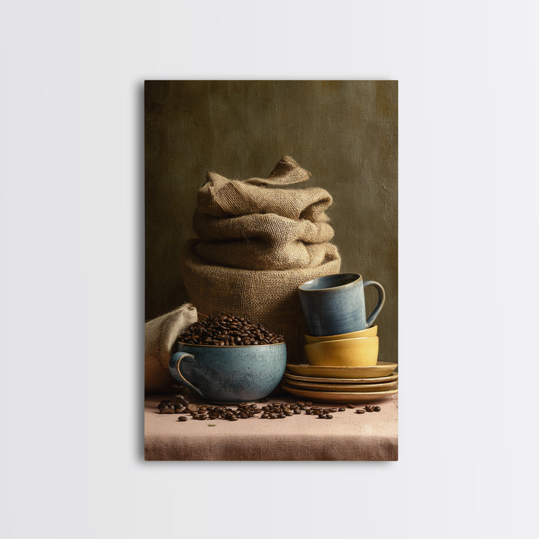 Coffee Beans and Burlap Sack Still Life Canvas Print, Coffee Shop Art, Contemporary Art, Cafe Decor, Cafe, Printable Art, CSA-2x3-10
