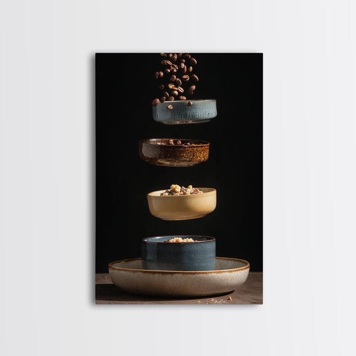 Roasted Beans Falling Through Dark Space Framed Canvas Print, Coffee Shop Art, Printable, Cafe Decor, Fine Art, Cafe, CSA-2x3-100