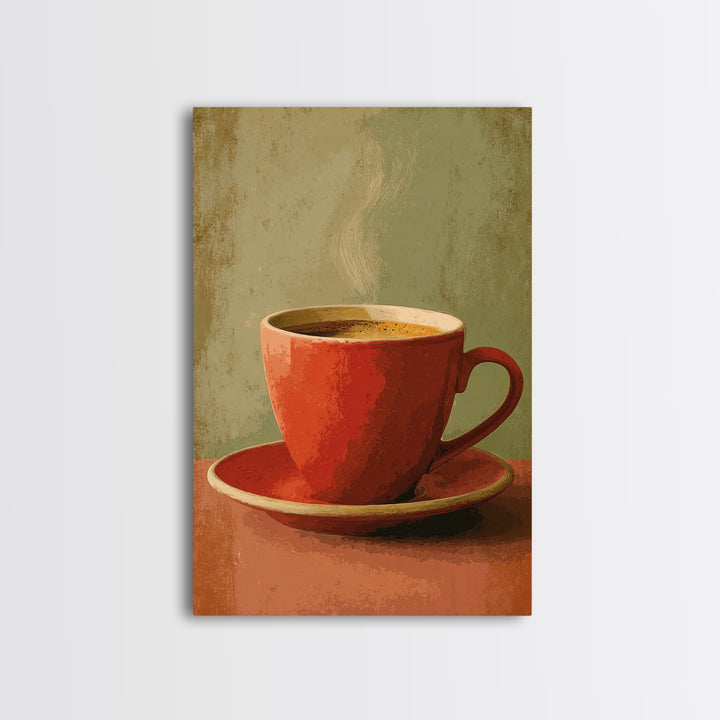 Retro Cafe Poster Coffee Cup Graphic Canvas Print, Coffee Shop Art, Minimalist Decor, Cafe Decor, Cafe, Kitchen Wall Art, CSA-2x3-15