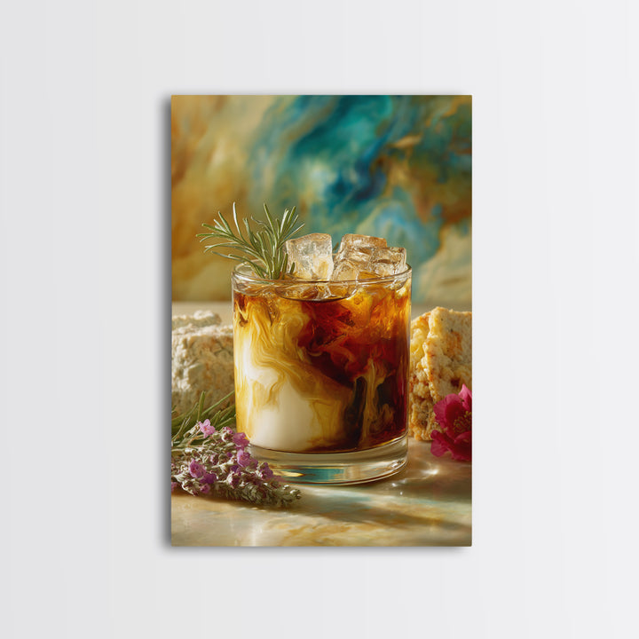 Iced Coffee Glass Framed Canvas Print, Coffee Shop Art, Contemporary Art, Cafe Decor, Cafe, Printable Art, Farmhouse Decor, CSA-2x3-19