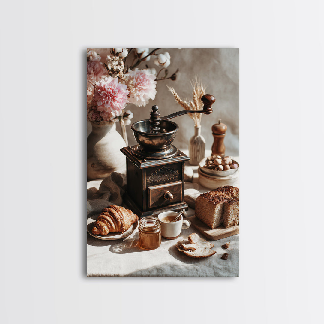 Coffee Grinder Antique Still Life Framed Canvas Print, Coffee Shop Art, Kitchen Gift, Cafe Decor, Oil Painting, Cafe, CSA-2x3-20