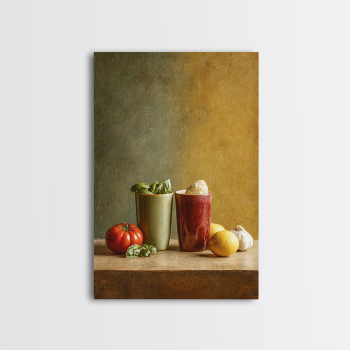 Two Cups Facing Each Other Framed Canvas Print, Coffee Shop Art, Digital Wall Art, Cafe Decor, Oil Painting, Cafe, CSA-2x3-21