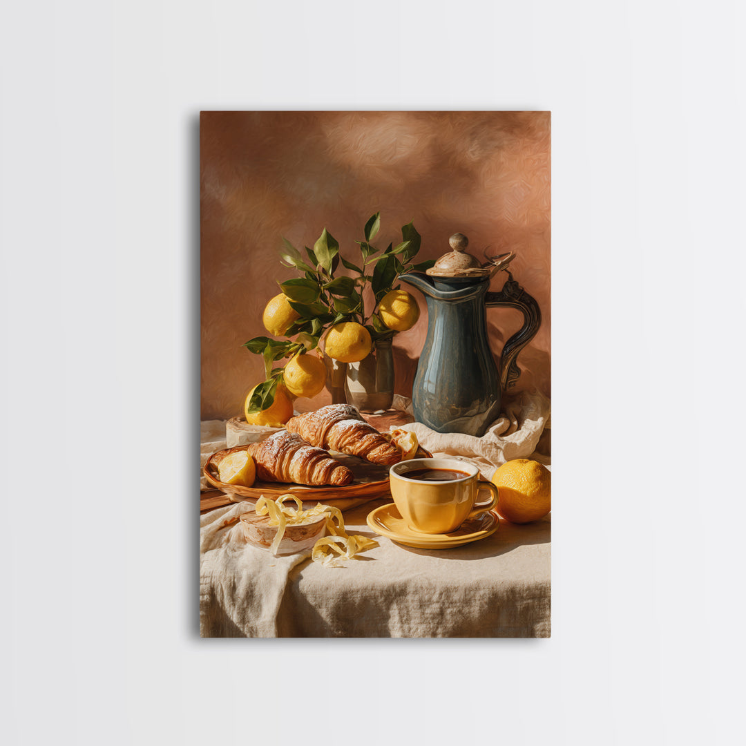 Sunlit Pastry and Coffee Arrangement Framed Canvas Print, Coffee Shop Art, Room Decor, Cafe Decor, Cafe, Canvas Wall Art, CSA-2x3-3