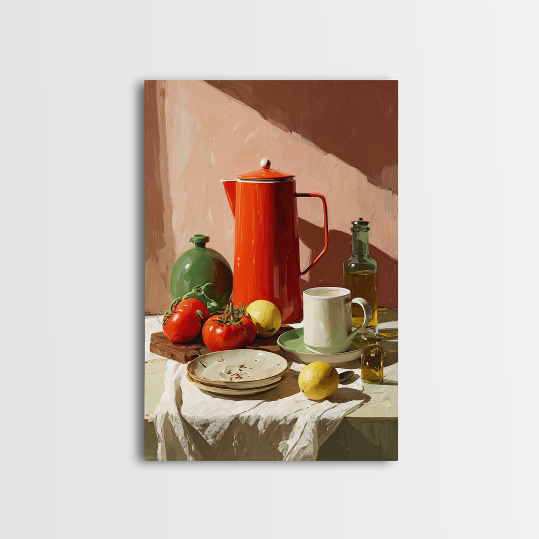Mid Century Coffee Pot Framed Canvas Print, Coffee Shop Art, Minimalist Decor, Cafe Decor, Fine Art, Cafe, Kitchen Wall Art, CSA-2x3-30