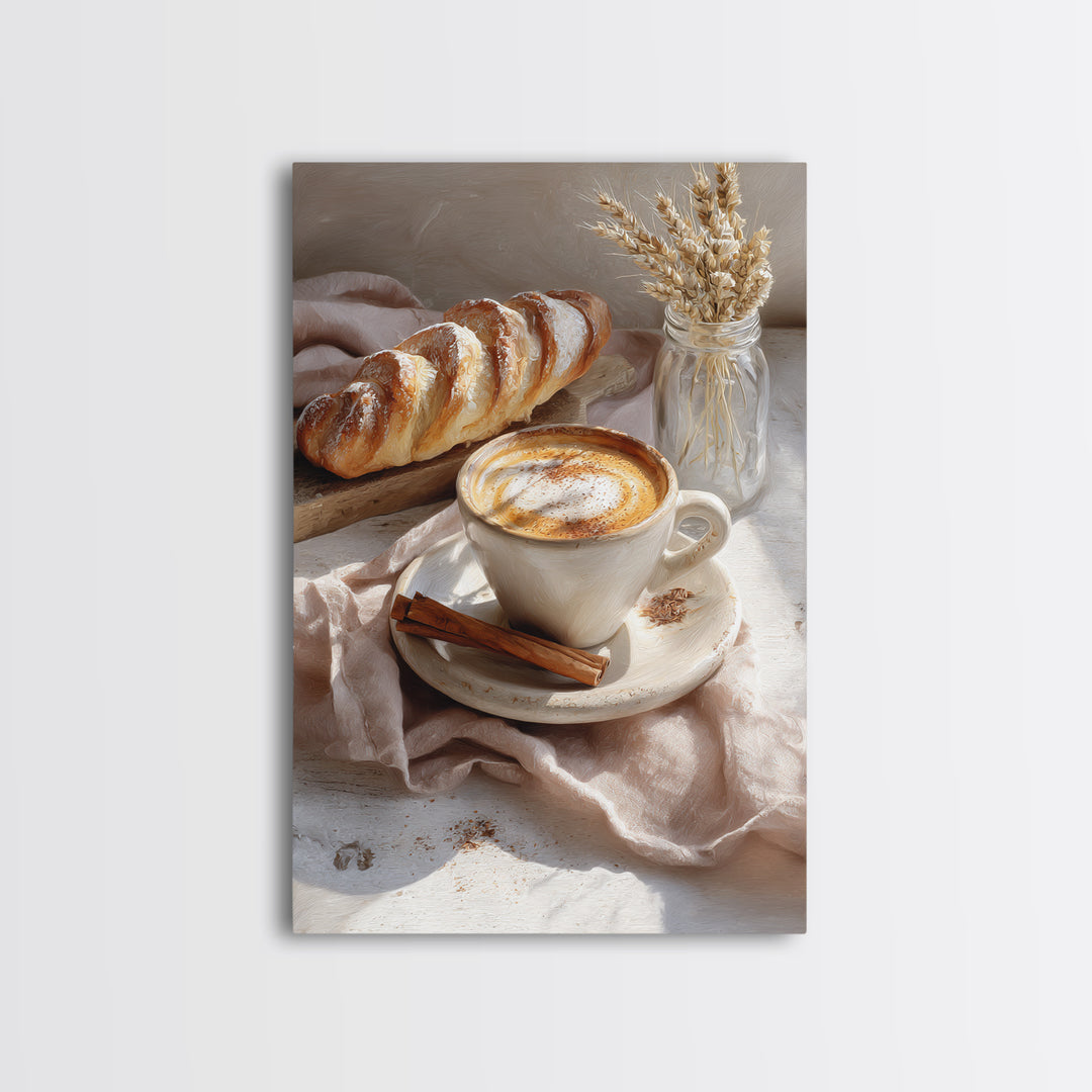 Cinnamon Sticks and Cappuccino Foam Still Life Canvas Print, Coffee Shop Art, Statement Artwork, Cafe Decor, Fine Art, Cafe, CSA-2x3-32