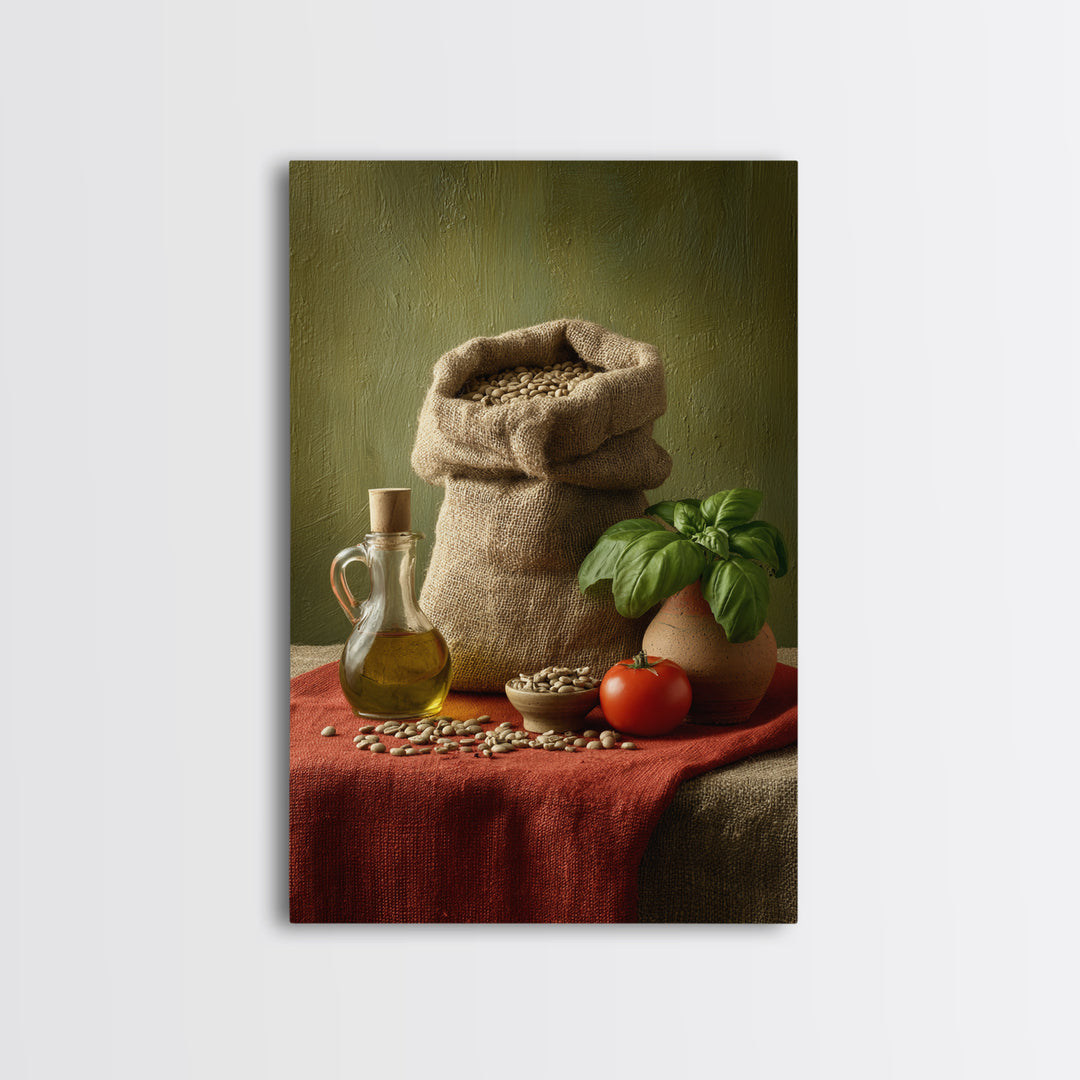Coffee Beans and Burlap Sack Still Life Framed Canvas Print, Coffee Shop Art, Printable, Cafe Decor, Cafe, Dopamine Decor, CSA-2x3-34