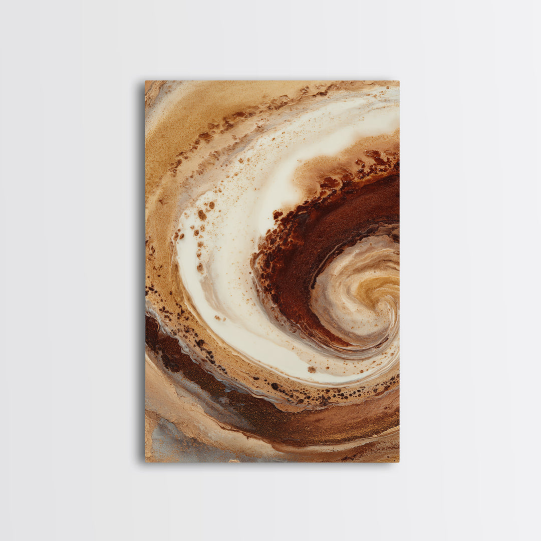 Abstract Brown and Cream Coffee Swirl Framed Canvas Print, Coffee Shop Art, Printable Art, Cafe Decor, Fine Art, Cafe, CSA-2x3-41