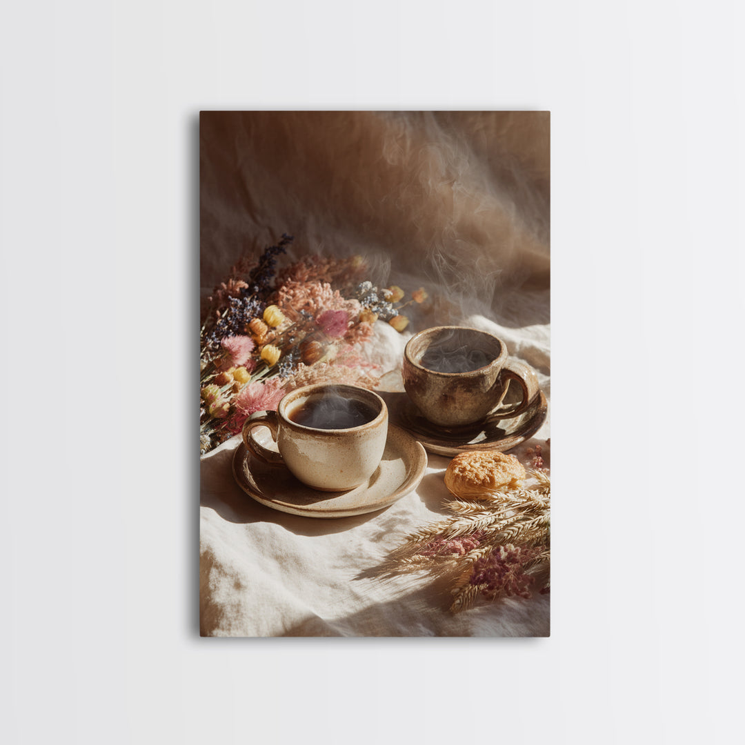Two Cups Facing Each Other Canvas Print, Coffee Shop Art, Farmhouse Decor, Cafe Decor, Fine Art, Cafe, Moody Wall Art, CSA-2x3-45