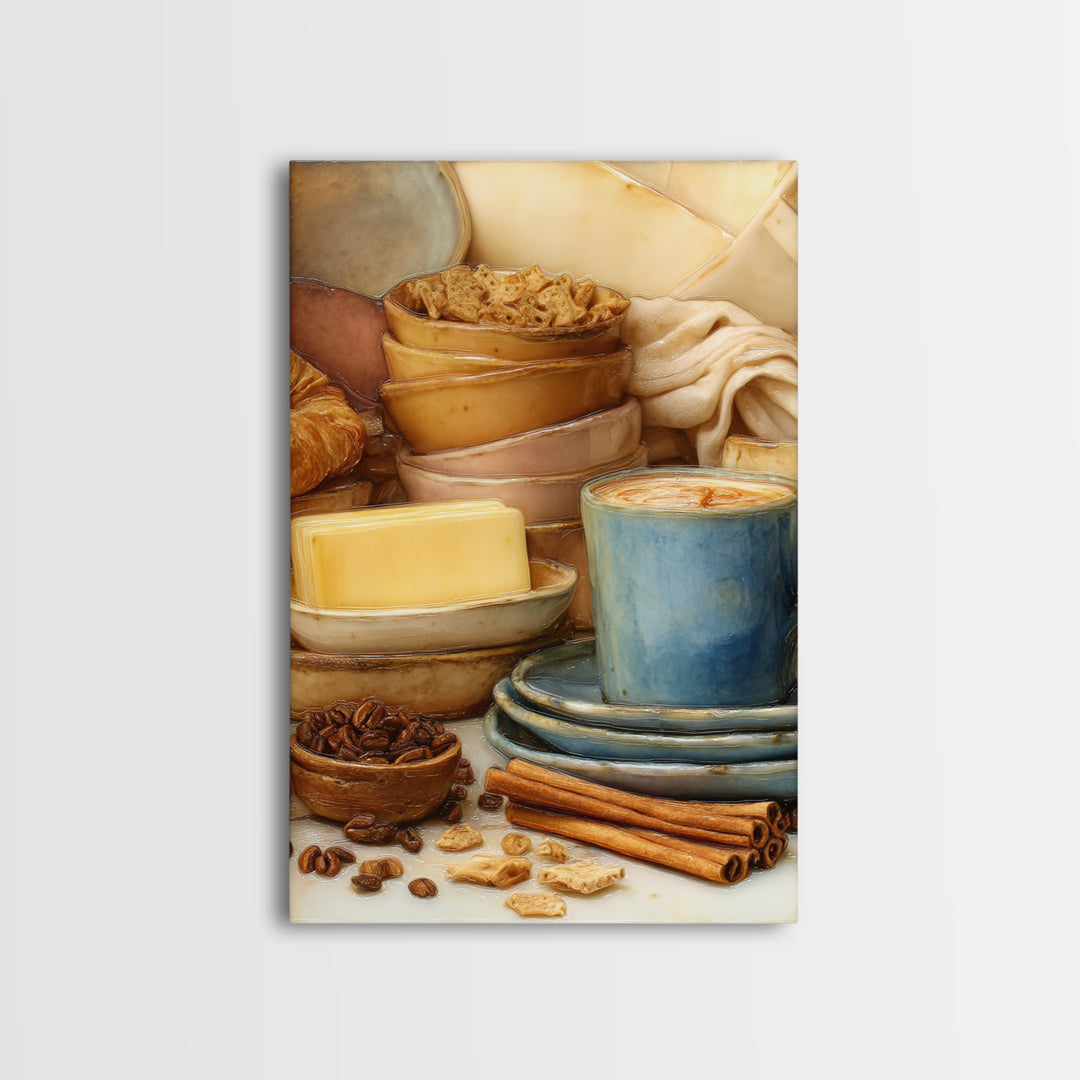 Cinnamon Sticks and Cappuccino Foam Still Life Framed Canvas Print, Coffee Shop Art, Cafe Decor, Abstract Art, Cafe, CSA-2x3-56