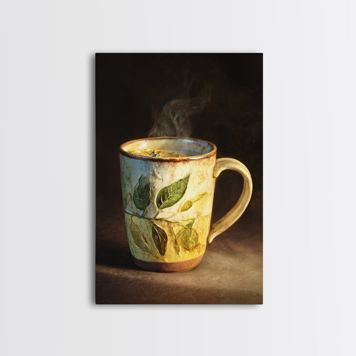 Espresso Cup with Rising Steam and Warm Canvas Print, Coffee Shop Art, Kitchen Wall Decor, Cafe Decor, Oil Painting, Cafe, CSA-2x3-57