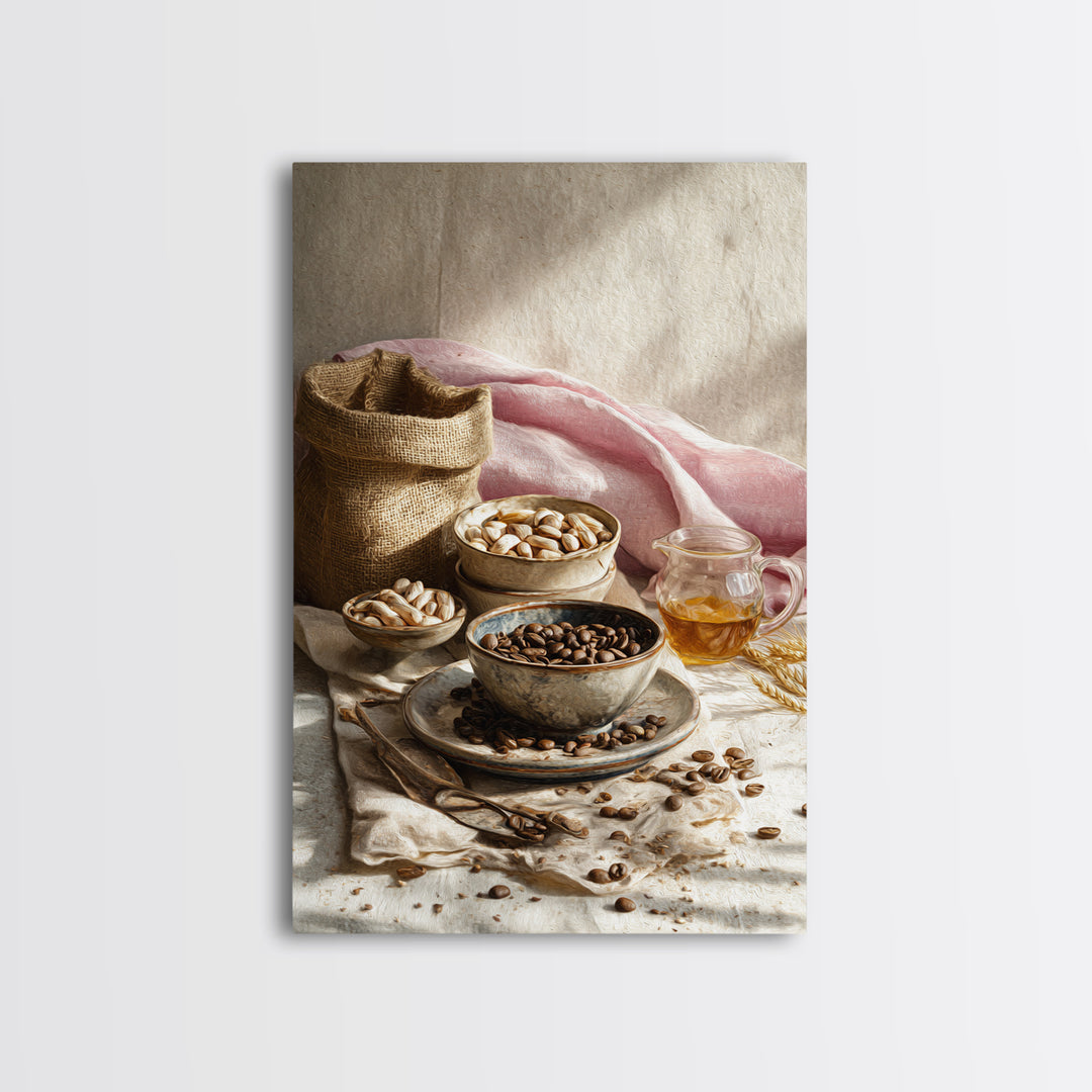 Coffee Beans and Burlap Sack Still Life Canvas Print, Coffee Shop Art, Kitchen Wall Art, Cafe Decor, Cafe, Gothic Wall Art, CSA-2x3-58