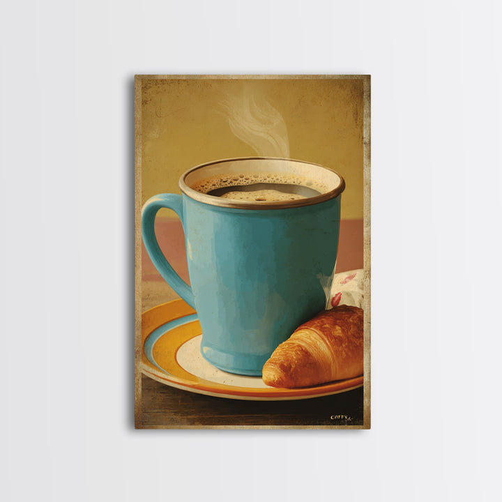 Retro Cafe Poster Coffee Cup Graphic Framed Canvas Print, Coffee Shop Art, Living Room Decor, Cafe Decor, Fine Art, Cafe, CSA-2x3-63