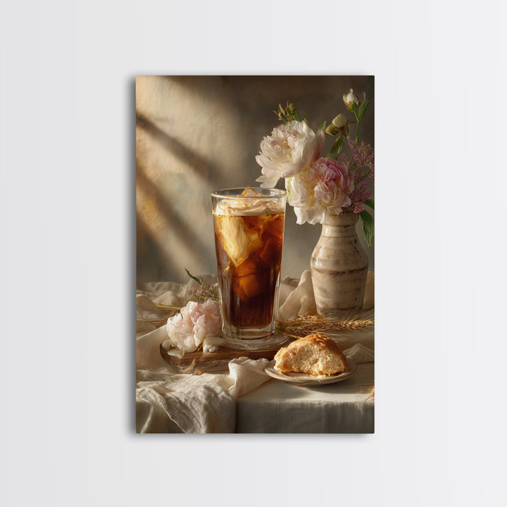 Iced Coffee Glass Canvas Print, Coffee Shop Art, Dark Academia Decor, Cafe Decor, Cafe, Whimsical Art, Coffee Wall Art, CSA-2x3-67