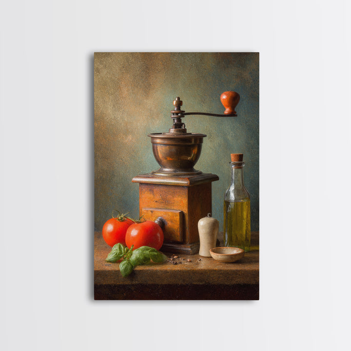 Coffee Grinder Antique Still Life Framed Canvas Print, Coffee Shop Art, Dopamine Decor, Cafe Decor, Cafe, Coffee Wall Art, CSA-2x3-68
