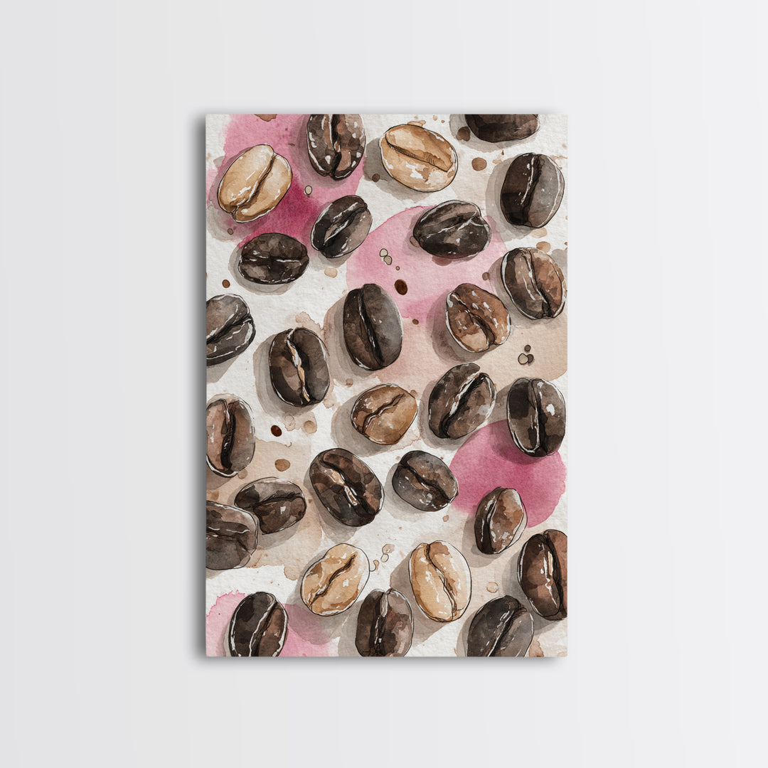 Roasted Beans Falling Through Dark Space Framed Canvas Print, Coffee Shop Art, Moody Wall Art, Cafe Decor, Fine Art, Cafe, CSA-2x3-76