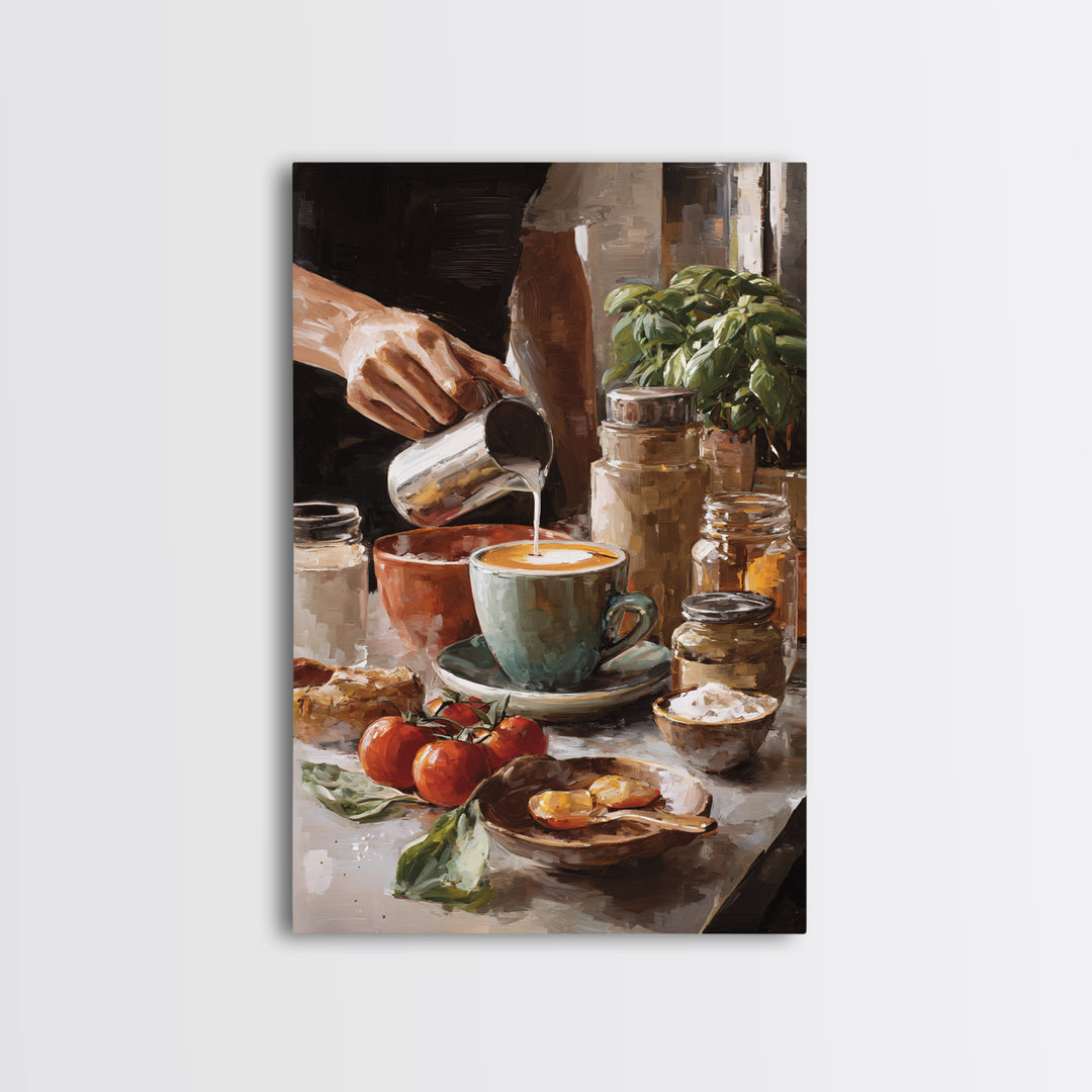 Barista Hands Pouring Milk into Espresso Canvas Print, Coffee Shop Art, Bedroom Wall Art, Cafe Decor, Fine Art, Cafe, CSA-2x3-77