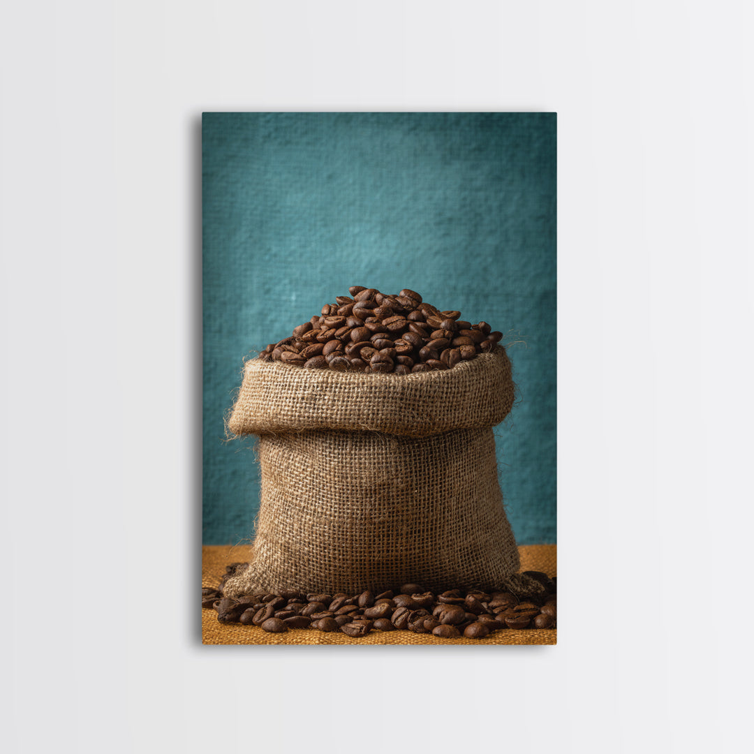 Coffee Beans and Burlap Sack Still Life Canvas Print, Coffee Shop Art, Kitchen Wall Art, Cafe Decor, Cafe, Gothic Wall Art, CSA-2x3-82
