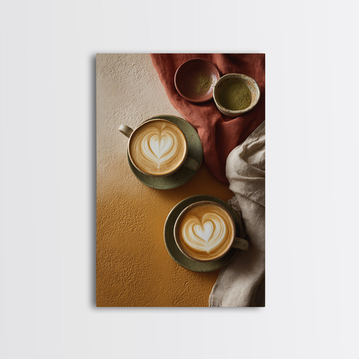 Latte Art Heart Seen from Above Framed Canvas Print, Coffee Shop Art, Modern Decor, Cafe Decor, Fine Art, Cafe, Wall Decor, CSA-2x3-84
