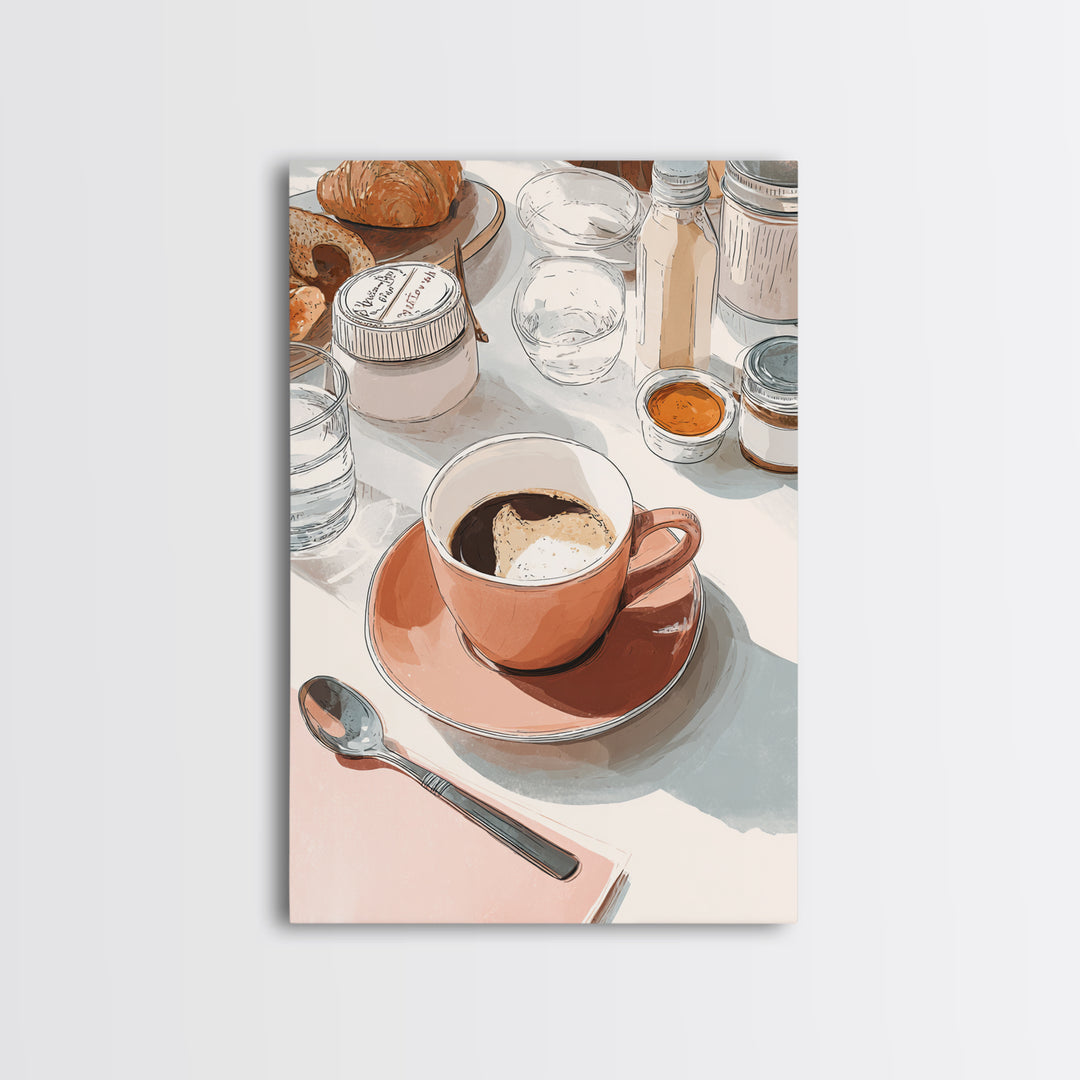 Minimal Line Art of a Cup and Framed Canvas Print, Coffee Shop Art, Kitchen Decor, Cafe Decor, Abstract Art, Cafe, CSA-2x3-98