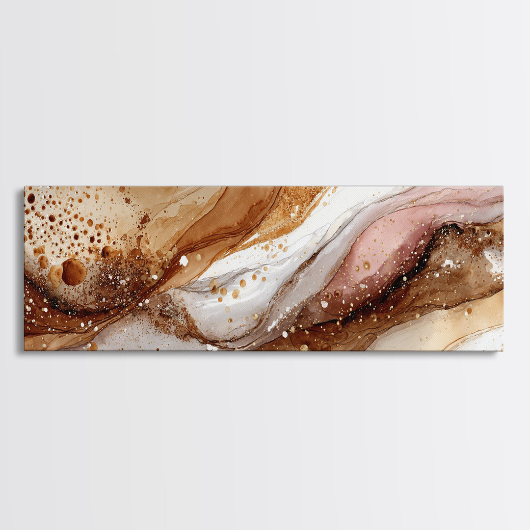 Abstract Brown and Cream Coffee Swirl Framed Canvas Print, Coffee Shop Art, Bedroom Wall Art, Cafe Decor, Abstract Art, Cafe, CSA-3x1-1