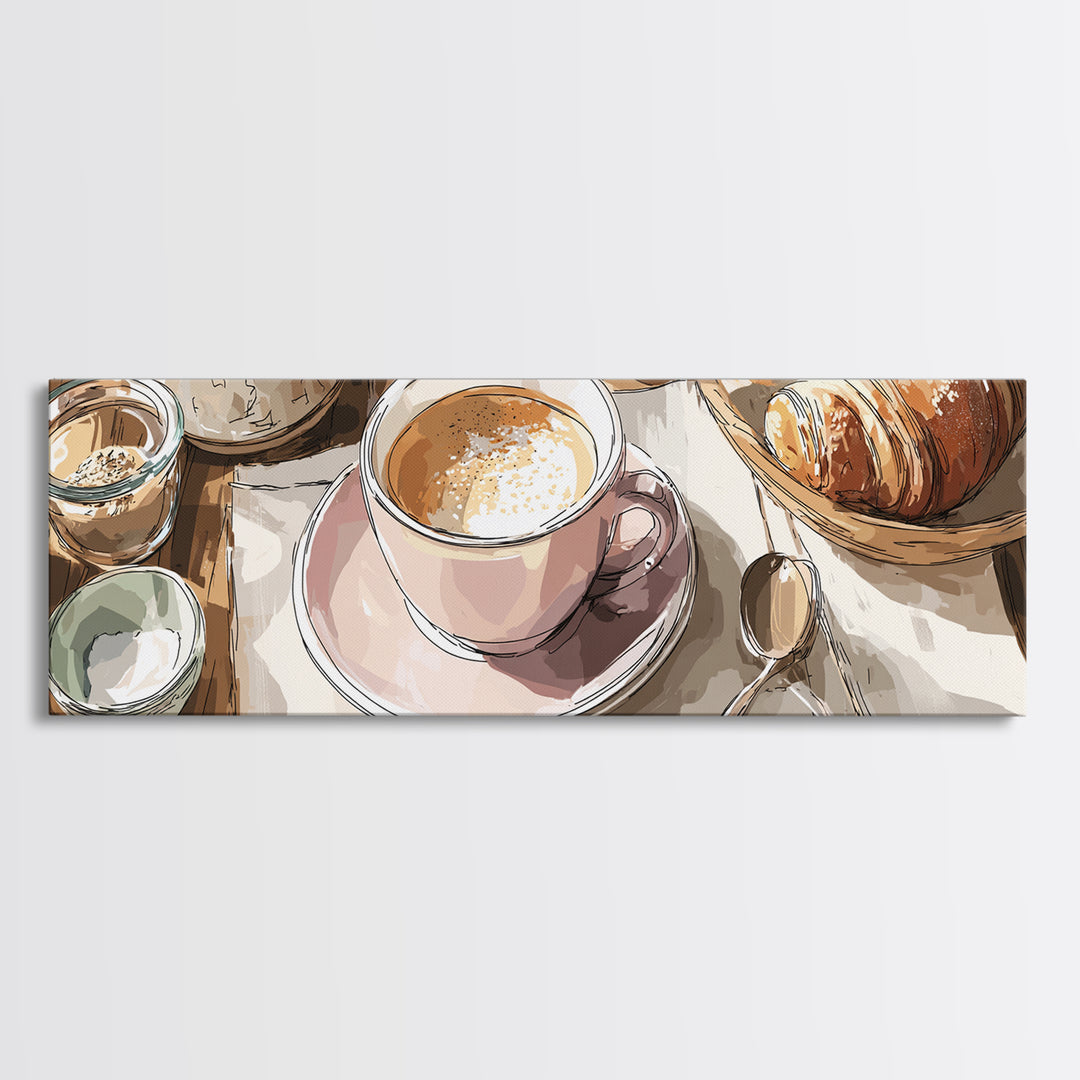 Minimal Line Art of a Cup and Framed Canvas Print, Coffee Shop Art, Printable Wall Art, Cafe Decor, Abstract Art, Cafe, CSA-3x1-10