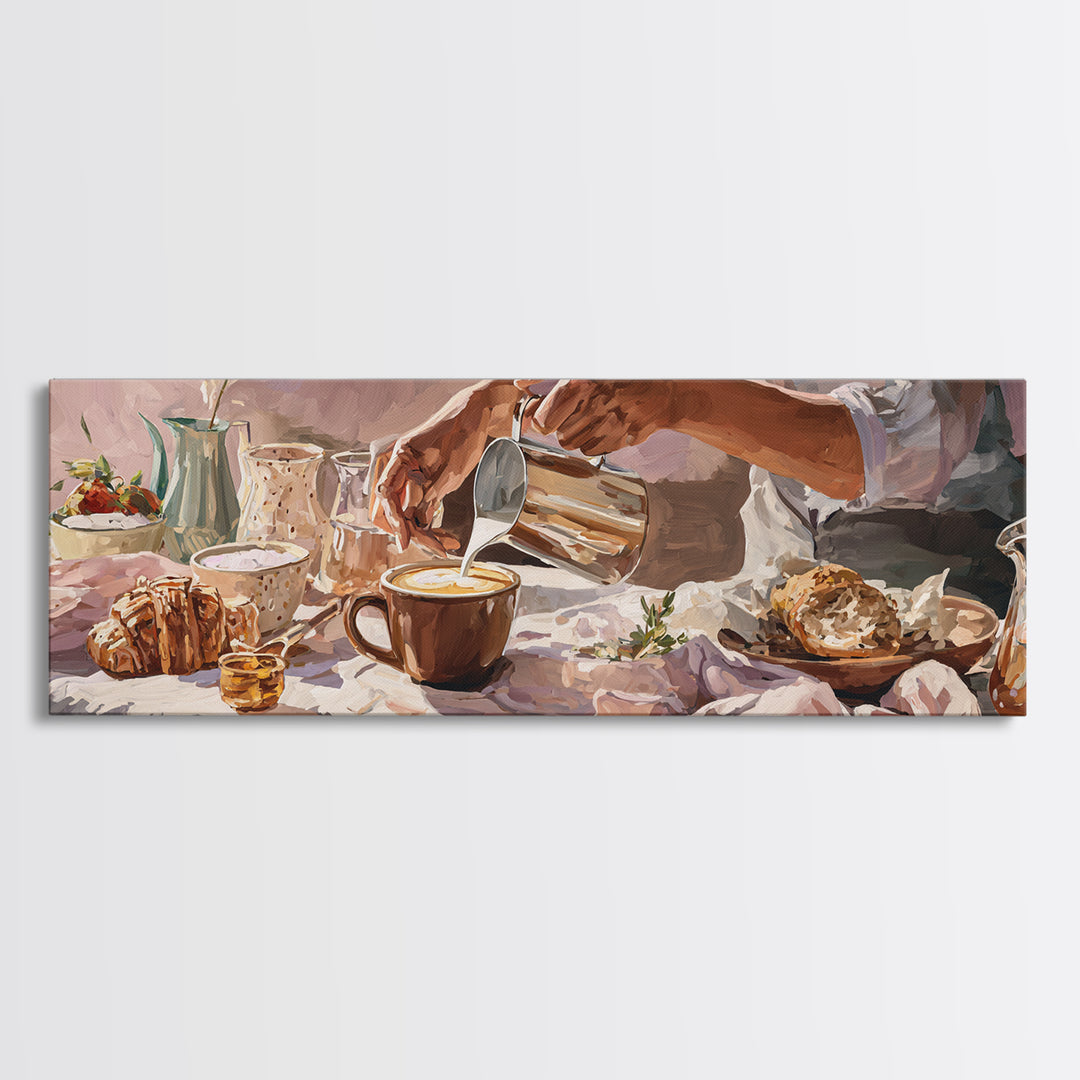 Barista Hands Pouring Milk into Espresso Canvas Print, Coffee Shop Art, Dopamine Decor, Cafe Decor, Cafe, Coffee Wall Art, CSA-3x1-13