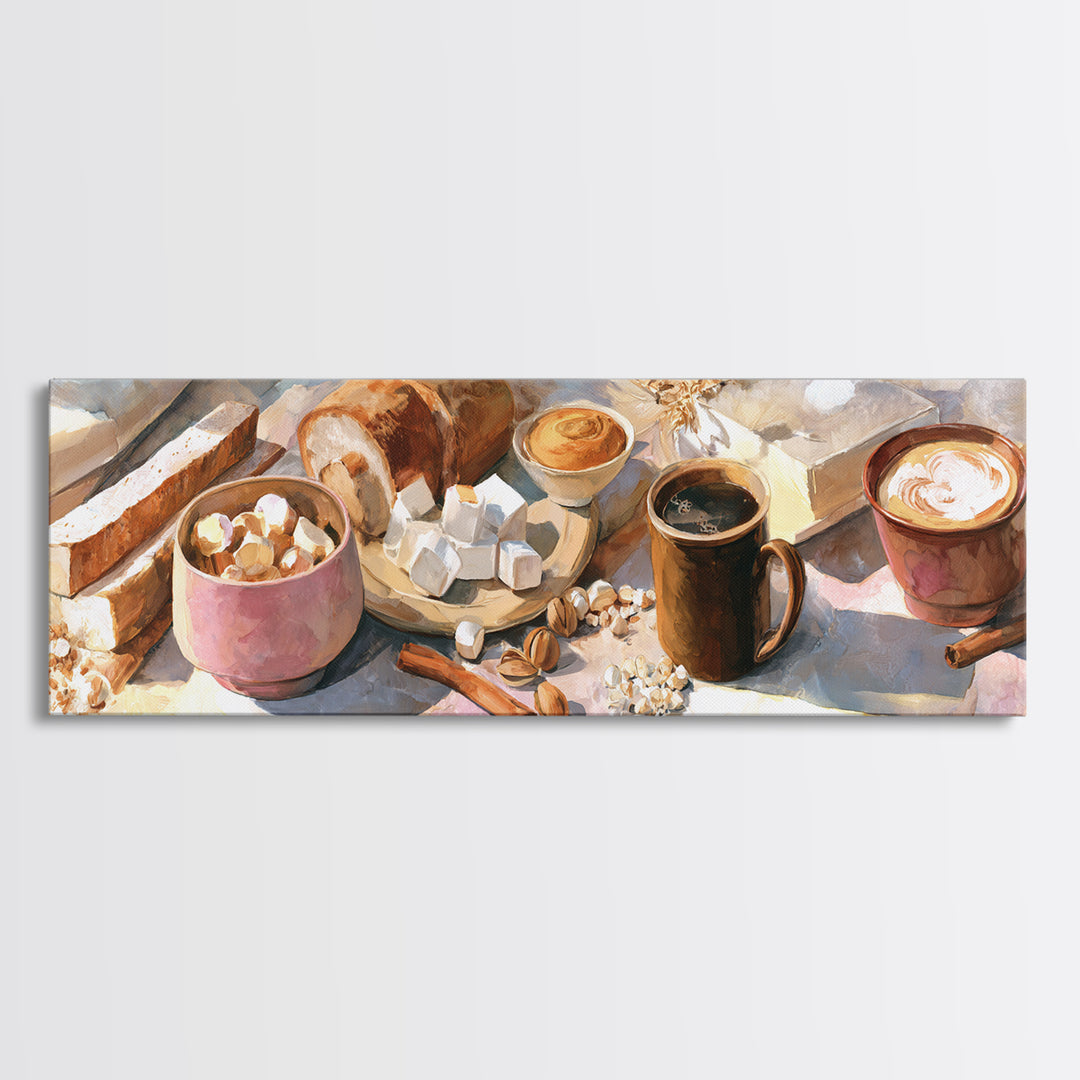 Cinnamon Sticks and Cappuccino Foam Still Life Canvas Print, Coffee Shop Art, Bedroom Wall Art, Cafe Decor, Fine Art, Cafe, CSA-3x1-16