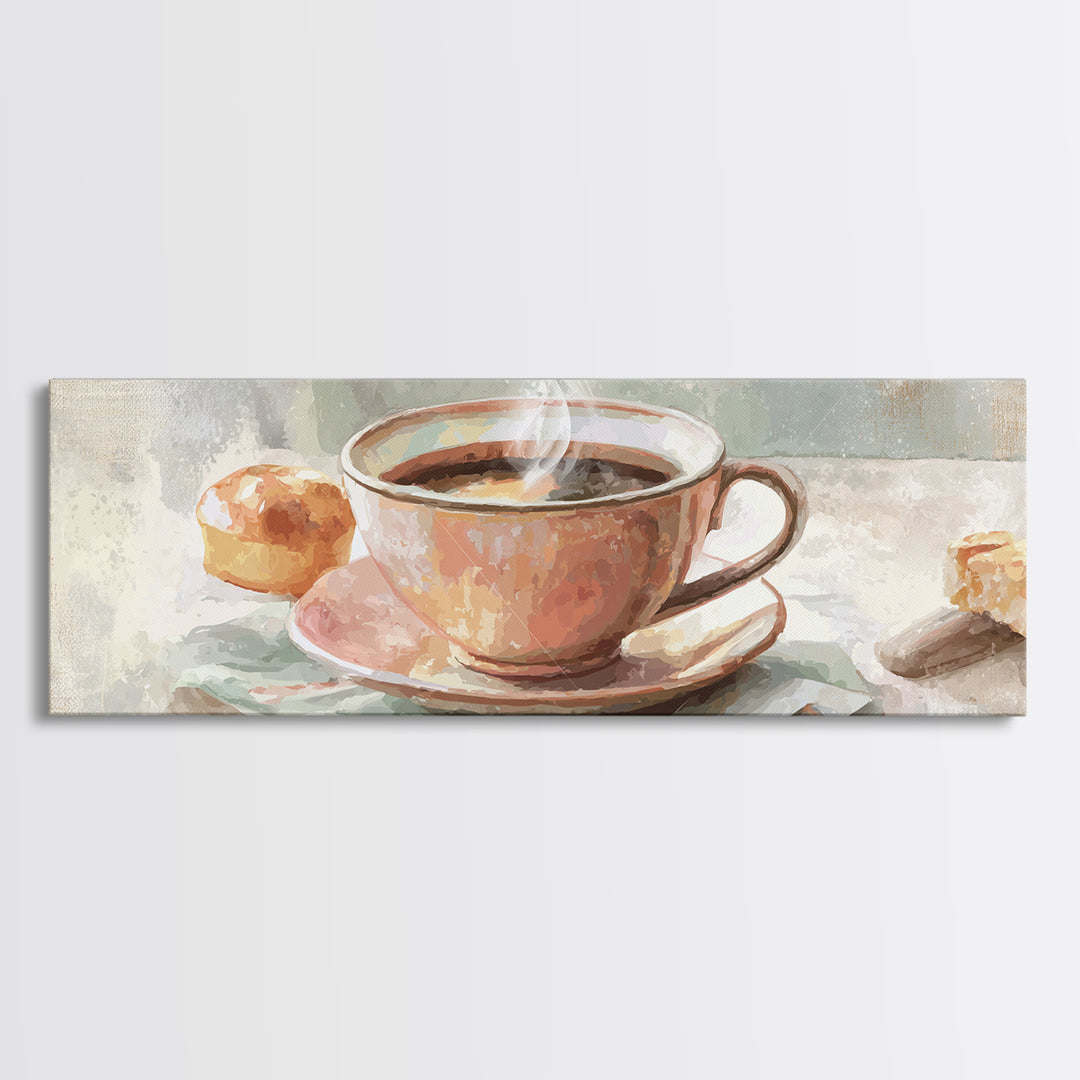 Retro Cafe Poster Coffee Cup Graphic Framed Canvas Print, Coffee Shop Art, Room Decor, Cafe Decor, Cafe, Canvas Wall Art, CSA-3x1-23