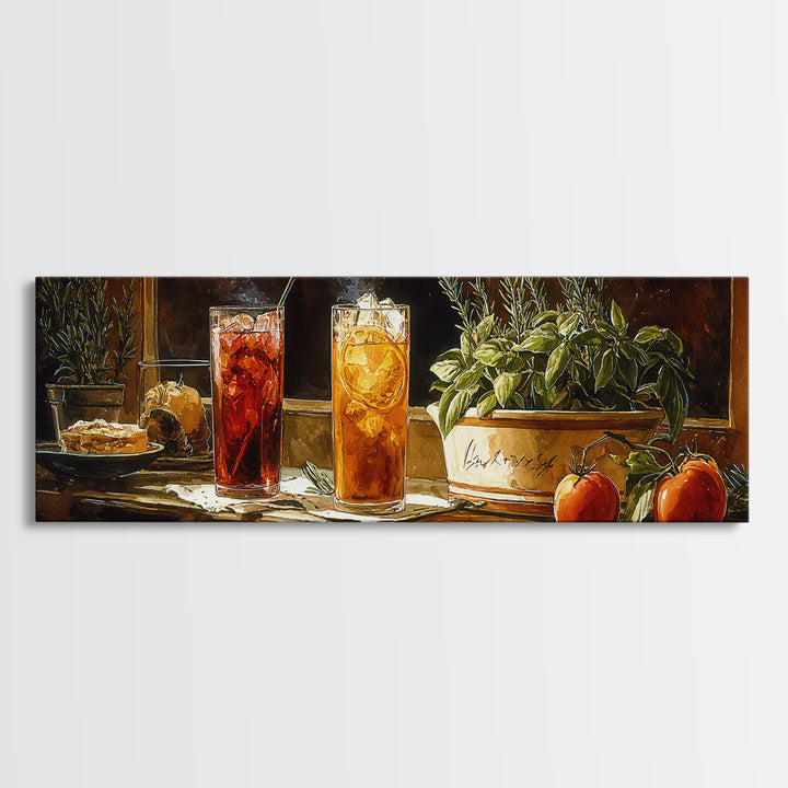 Iced Coffee Glass Framed Canvas Print, Coffee Shop Art, Textured Painting, Cafe Decor, Fine Art, Cafe, Kitchen Decor, CSA-3x1-27
