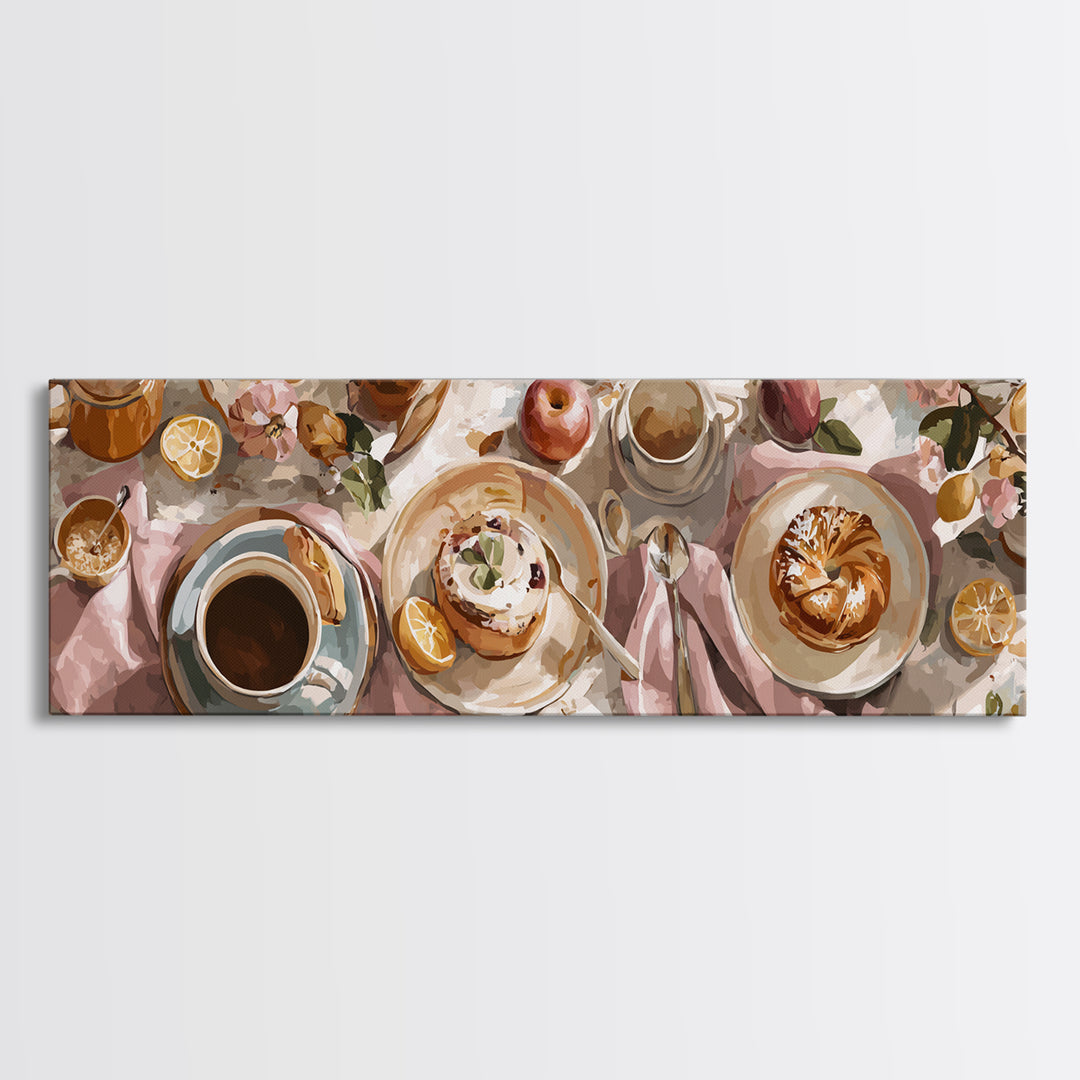 Sunlit Pastry and Coffee Arrangement Canvas Print, Coffee Shop Art, Minimalist Decor, Cafe Decor, Cafe, Kitchen Wall Art, CSA-3x1-35