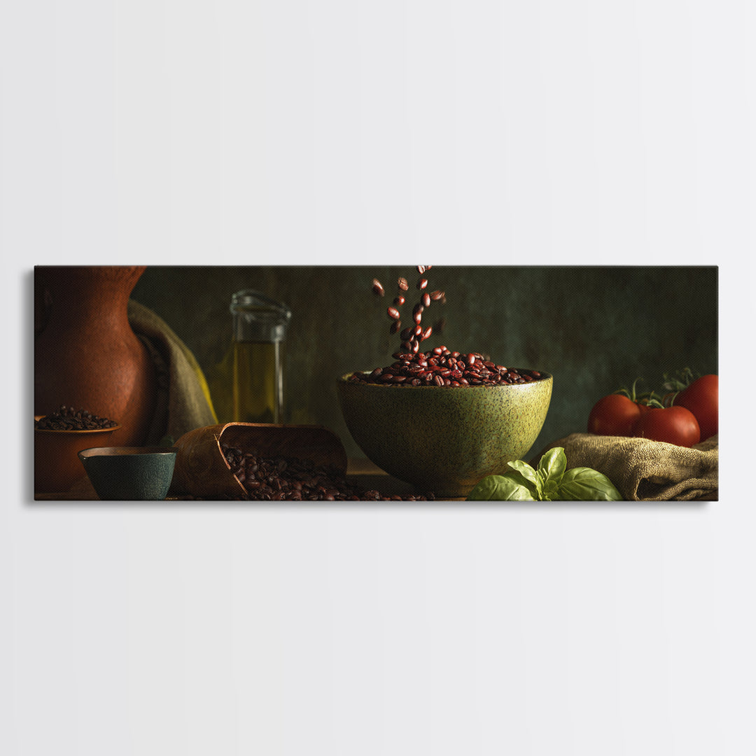 Roasted Beans Falling Through Dark Space Canvas Print, Coffee Shop Art, Gallery Decor, Cafe Decor, Fine Art, Cafe, Wall Art, CSA-3x1-36