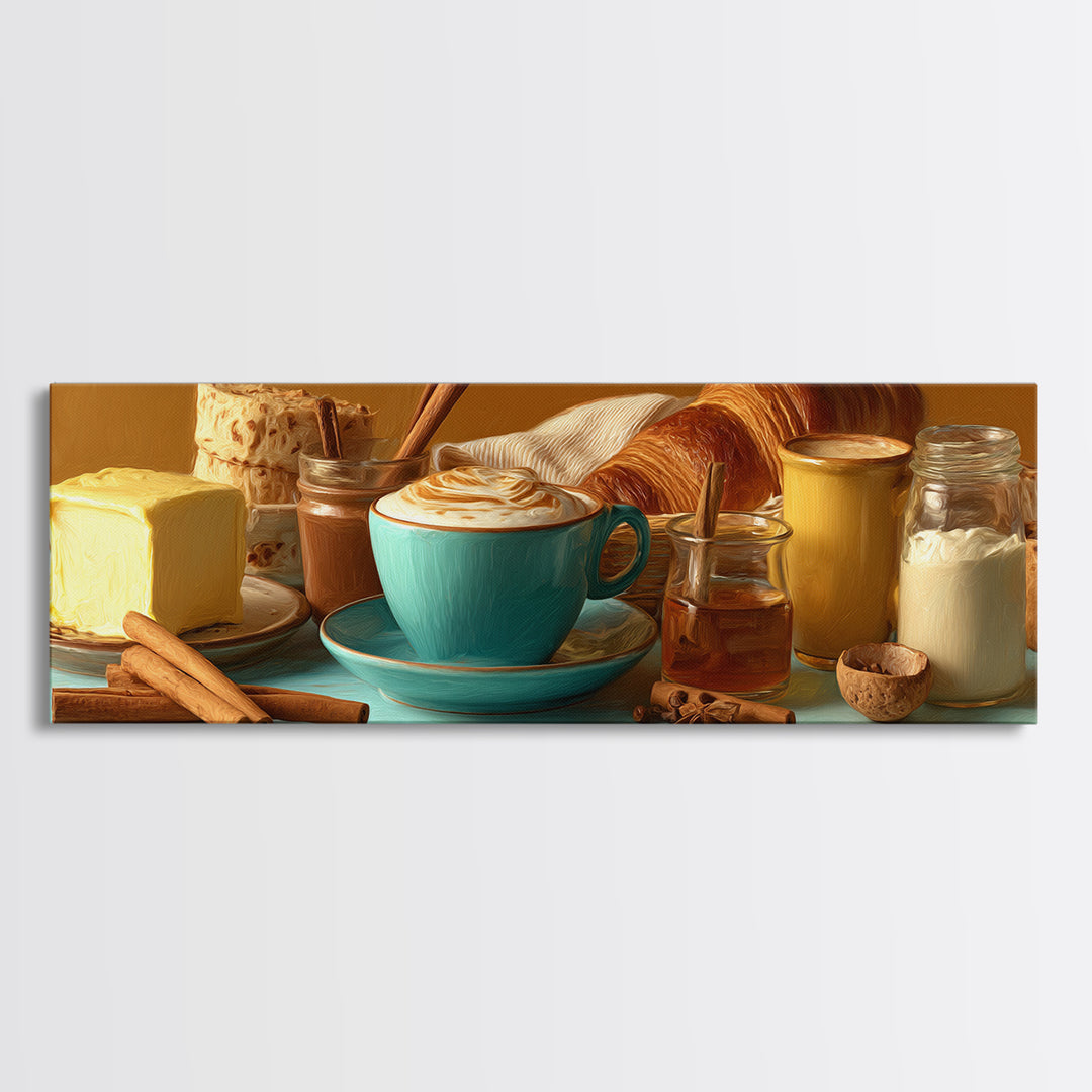 Cinnamon Sticks and Cappuccino Foam Still Life Canvas Print, Coffee Shop Art, Neutral Decor, Cafe Decor, Fine Art, Cafe, CSA-3x1-40