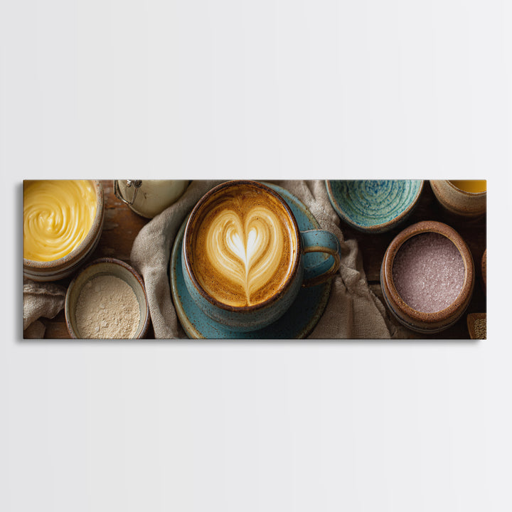 Latte Art Heart Seen from Above Framed Canvas Print, Coffee Shop Art, Modern Decor, Cafe Decor, Fine Art, Cafe, Wall Decor, CSA-3x1-44