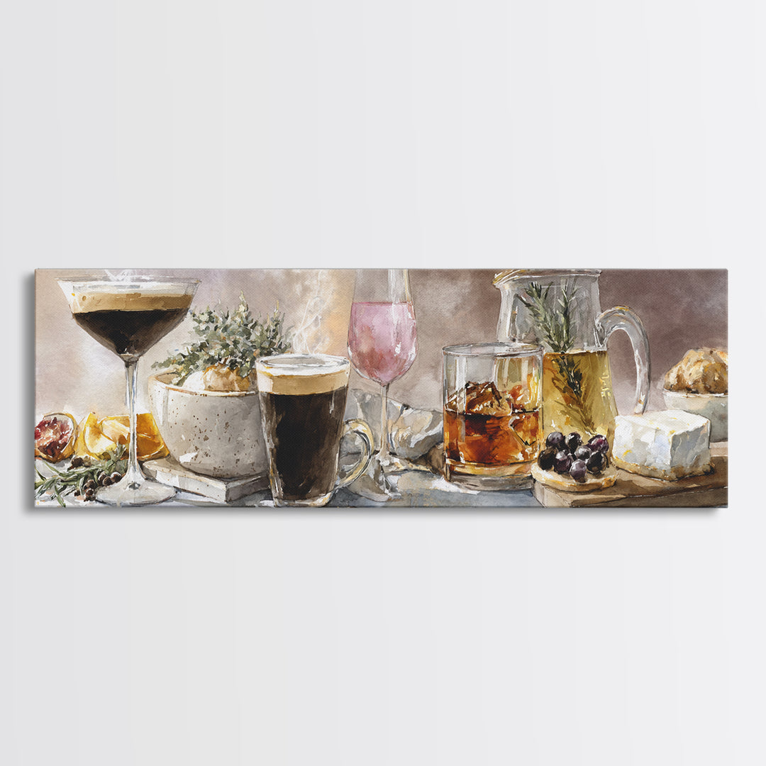 Espresso Martini Coffee Cocktail Still Life Framed Canvas Print, Coffee Shop Art, Food Art, Cafe Decor, Fine Art, Cafe, CSA-3x1-57