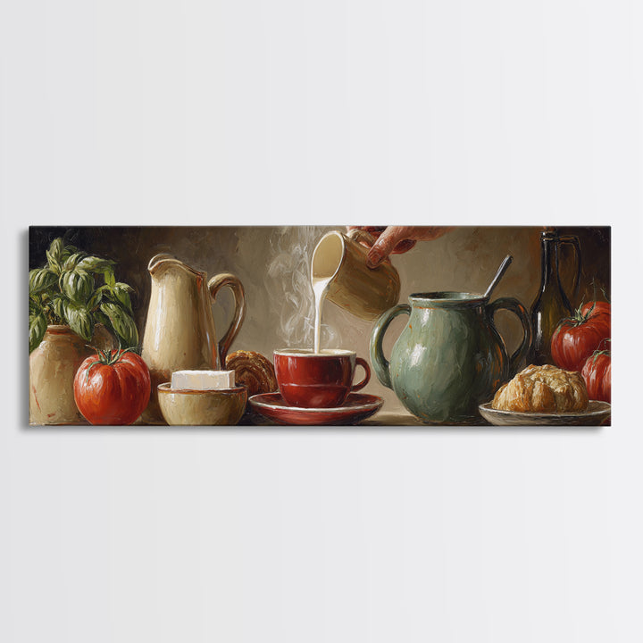 Barista Hands Pouring Milk into Espresso Canvas Print, Coffee Shop Art, Whimsical Art, Cafe Decor, Oil Painting, Cafe, CSA-3x1-61
