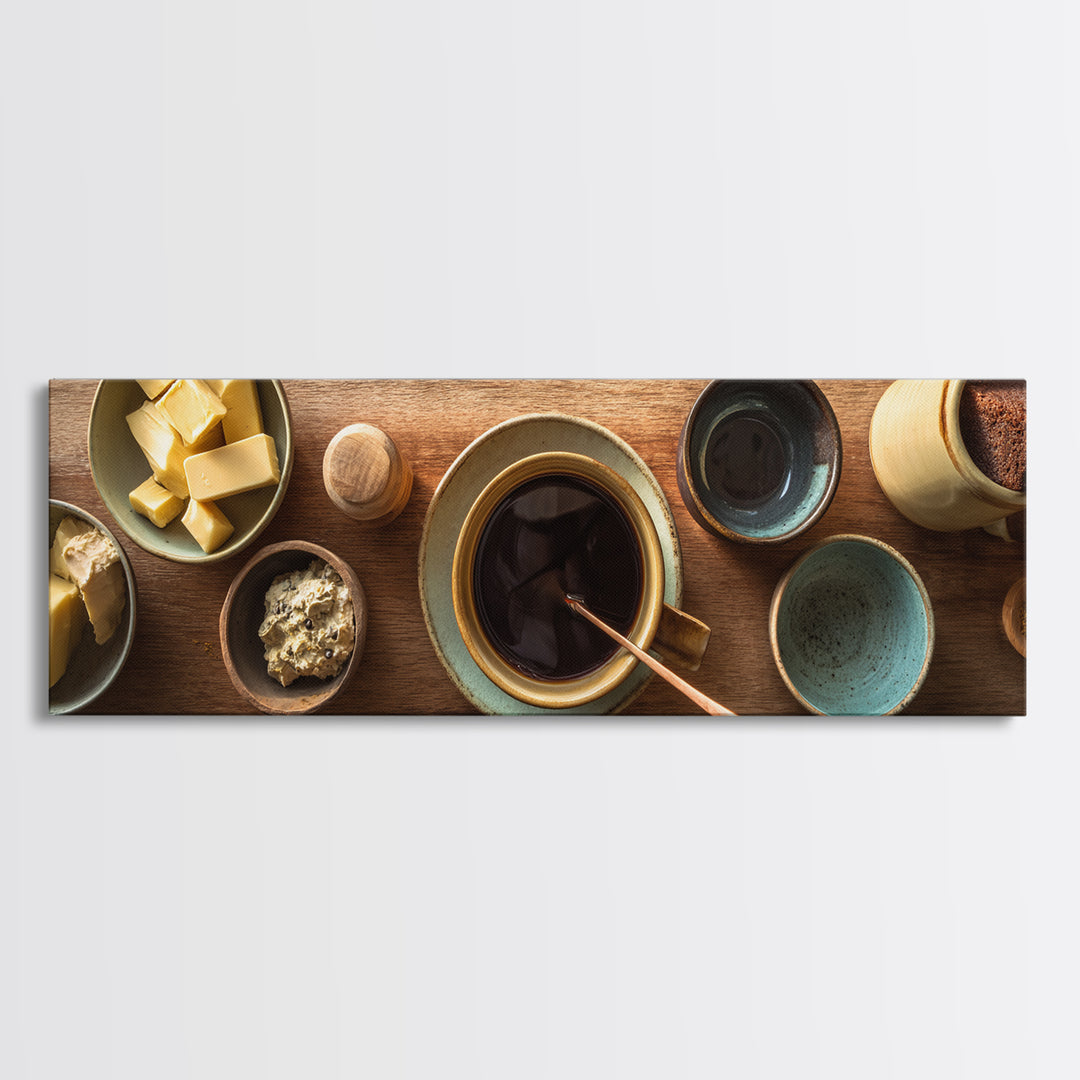 Moody Dark Roast Still Life Framed Canvas Print, Coffee Shop Art, Wall Decor, Cafe Decor, Fine Art, Cafe, Kitchen Gift, CSA-3x1-72