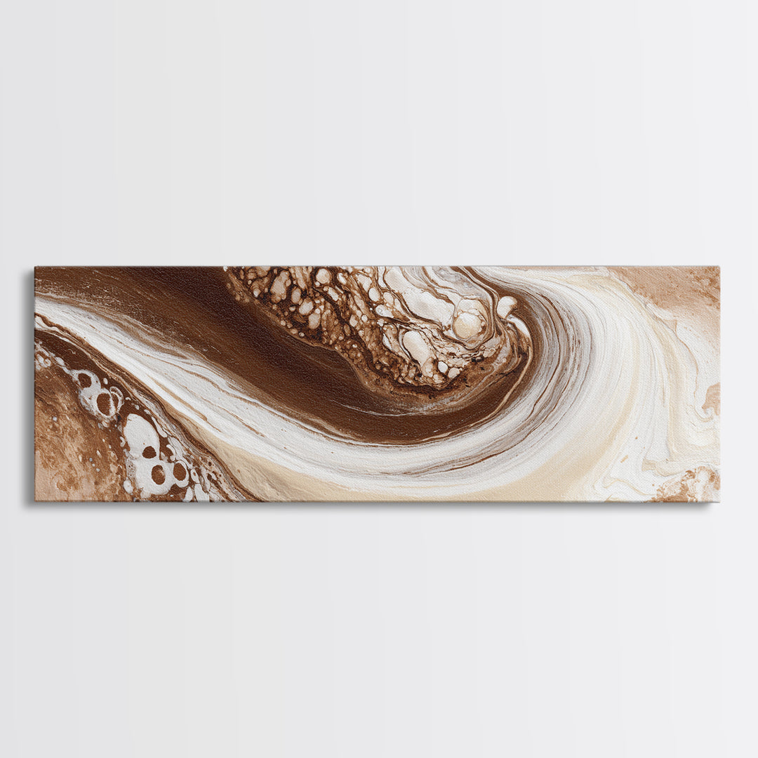 Abstract Brown and Cream Coffee Swirl Framed Canvas Print, Coffee Shop Art, Neutral Decor, Cafe Decor, Fine Art, Cafe, CSA-3x1-73
