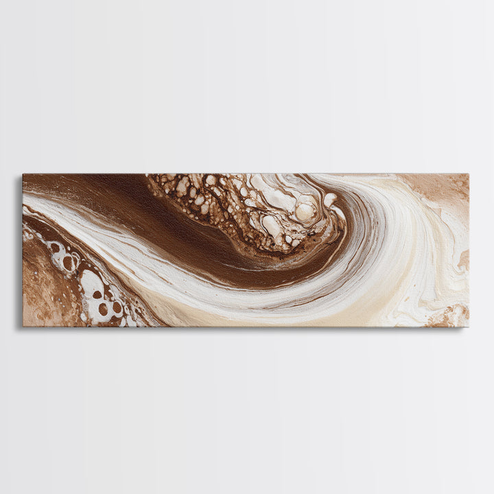 Abstract Brown and Cream Coffee Swirl Framed Canvas Print, Coffee Shop Art, Neutral Decor, Cafe Decor, Fine Art, Cafe, CSA-3x1-73