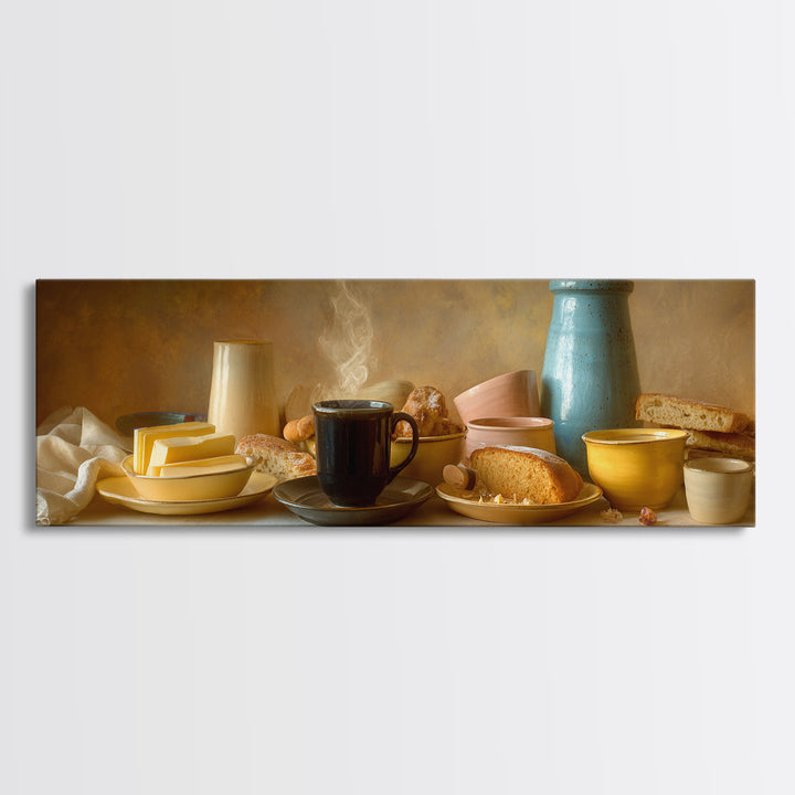 Black Cat Beside a Steaming Cup Canvas Print, Coffee Shop Art, Canvas Wall Art, Cafe Decor, Fine Art, Cafe, Bedroom Wall Art, CSA-3x1-78